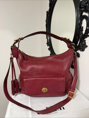 COACH  22381 Burgundy Leather Shoulder Bag with Tassel /long strap🎀